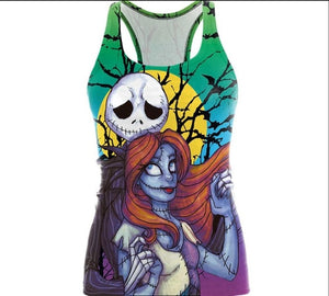 Womens The Nightmare Before Christmas & Corpse Bride Printed Halloween Sleeveless Tshirts - SpookyHollow