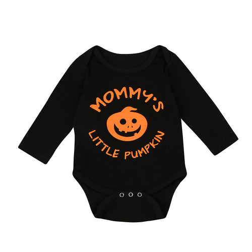 Baby Boy/Girl Halloween Orange Pumpkin Print Black Long Sleeve Romper - SpookyHollow