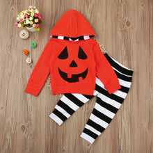 Load image into Gallery viewer, Baby Boy/Girls Pumpkin Halloween Hoodie +Stripe Pants Set - SpookyHollow