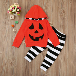 Baby Boy/Girls Pumpkin Halloween Hoodie +Stripe Pants Set - SpookyHollow