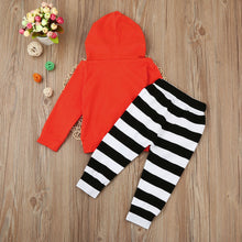 Load image into Gallery viewer, Baby Boy/Girls Pumpkin Halloween Hoodie +Stripe Pants Set - SpookyHollow