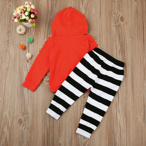 Baby Boy/Girls Pumpkin Halloween Hoodie +Stripe Pants Set - SpookyHollow