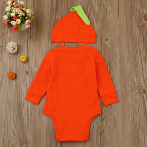 2 pc Baby Boys/Girls Halloween Pumpkin Romper Jumpsuit & Hat - SpookyHollow