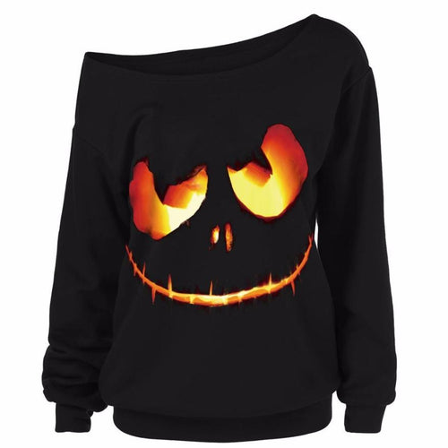 Plus Size Women's One Shoulder Halloween Sweatshirt - SpookyHollow