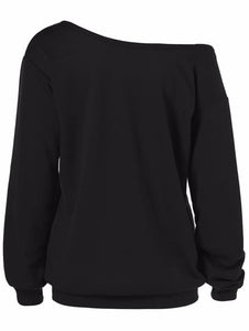 Plus Size Women's One Shoulder Halloween Sweatshirt - SpookyHollow