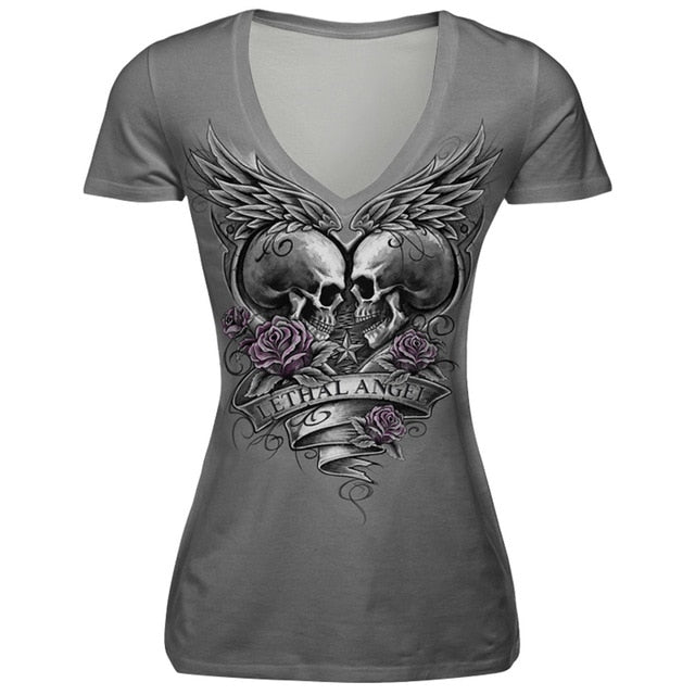 Sexy Women Short Sleeve V Neck T Shirts - SpookyHollow