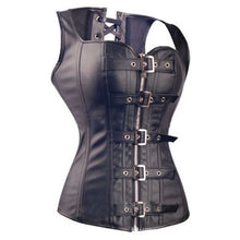 Load image into Gallery viewer, Gothic Spiral Steel Bones Overbust Leather Corset Vest Steampunk - SpookyHollow