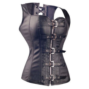 Gothic Spiral Steel Bones Overbust Leather Corset Vest Steampunk - SpookyHollow