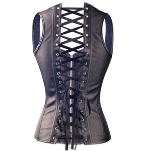 Gothic Spiral Steel Bones Overbust Leather Corset Vest Steampunk - SpookyHollow