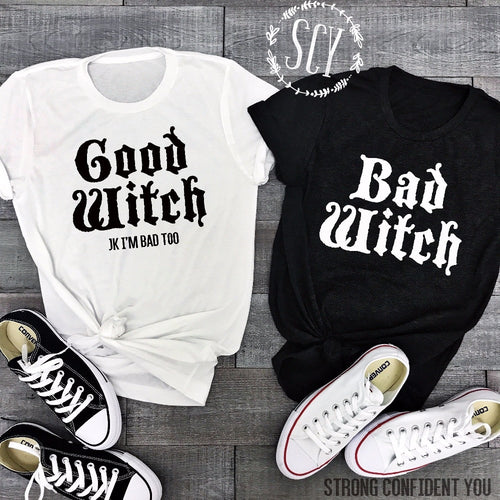 Couple BAD WITCH GOOD WITCH Letter Printed T-Shirts - SpookyHollow