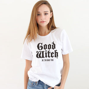 Couple BAD WITCH GOOD WITCH Letter Printed T-Shirts - SpookyHollow