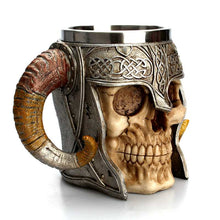 Load image into Gallery viewer, Viking Ram Horned Pit Lord Warrior Stainless Steel Skull Mug - SpookyHollow