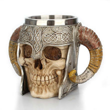 Load image into Gallery viewer, Viking Ram Horned Pit Lord Warrior Stainless Steel Skull Mug - SpookyHollow