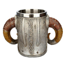 Load image into Gallery viewer, Viking Ram Horned Pit Lord Warrior Stainless Steel Skull Mug - SpookyHollow