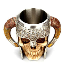 Load image into Gallery viewer, Viking Ram Horned Pit Lord Warrior Stainless Steel Skull Mug - SpookyHollow