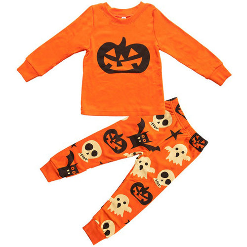 Cute Kids Halloween Boy/Girl Long Sleeve Pumpkin Print Pj's Set - SpookyHollow