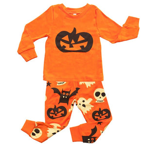 Cute Kids Halloween Boy/Girl Long Sleeve Pumpkin Print Pj's Set - SpookyHollow