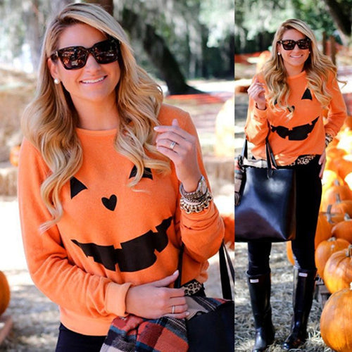 Hot Sale Women Halloween Pumpkin Print Long Sleeve Sweatshirts - SpookyHollow