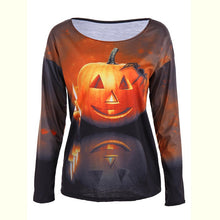 Load image into Gallery viewer, Women Long Sleeve Pumpkin T Shirt - SpookyHollow