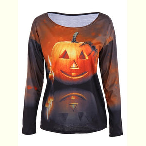 Women Long Sleeve Pumpkin T Shirt - SpookyHollow