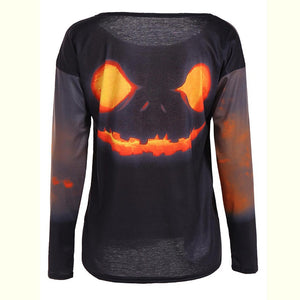 Women Long Sleeve Pumpkin T Shirt - SpookyHollow