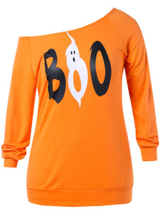 Plus Size Halloween Letter Print Women T-Shirts - SpookyHollow